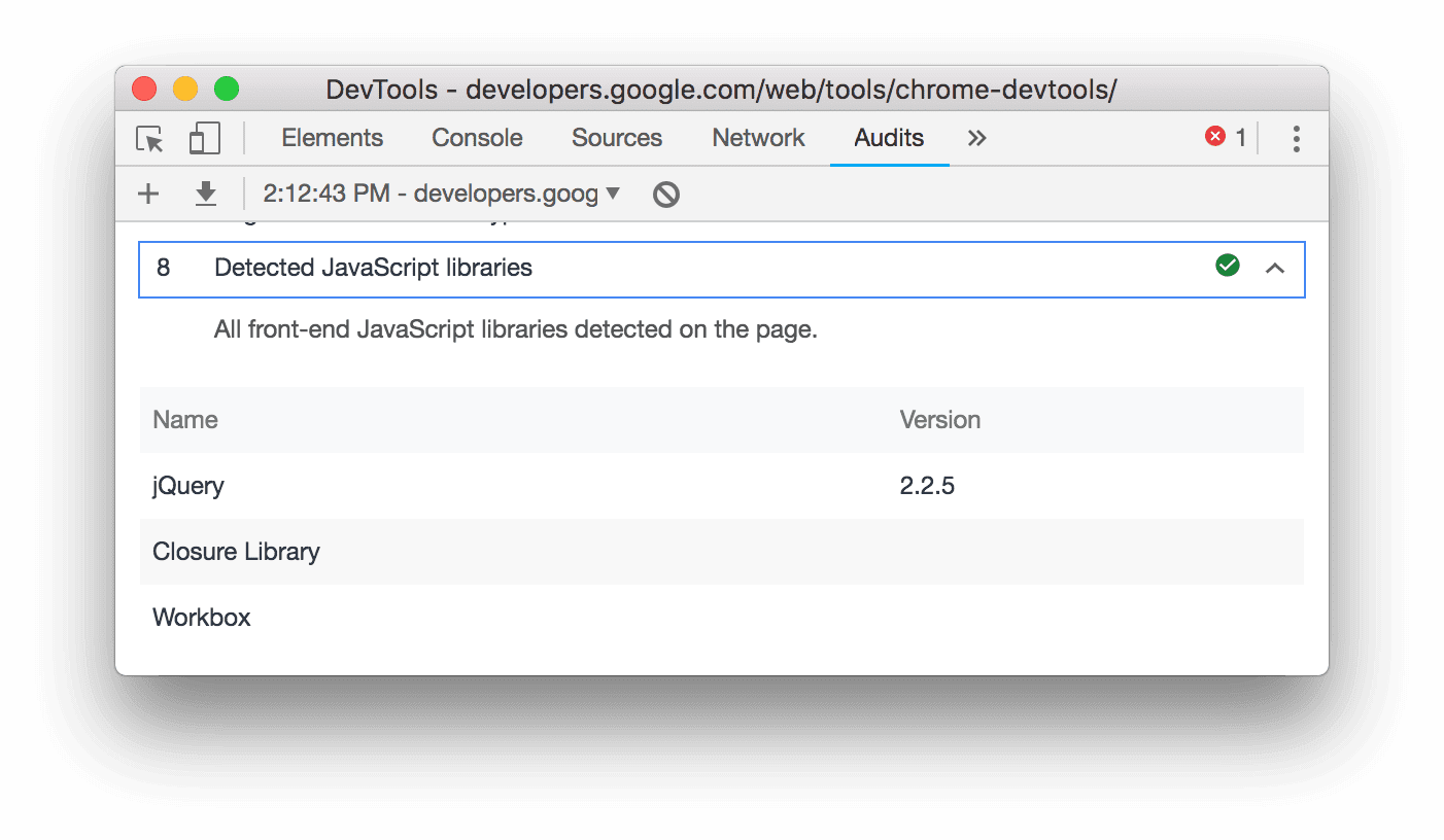 Wykryte biblioteki JavaScript