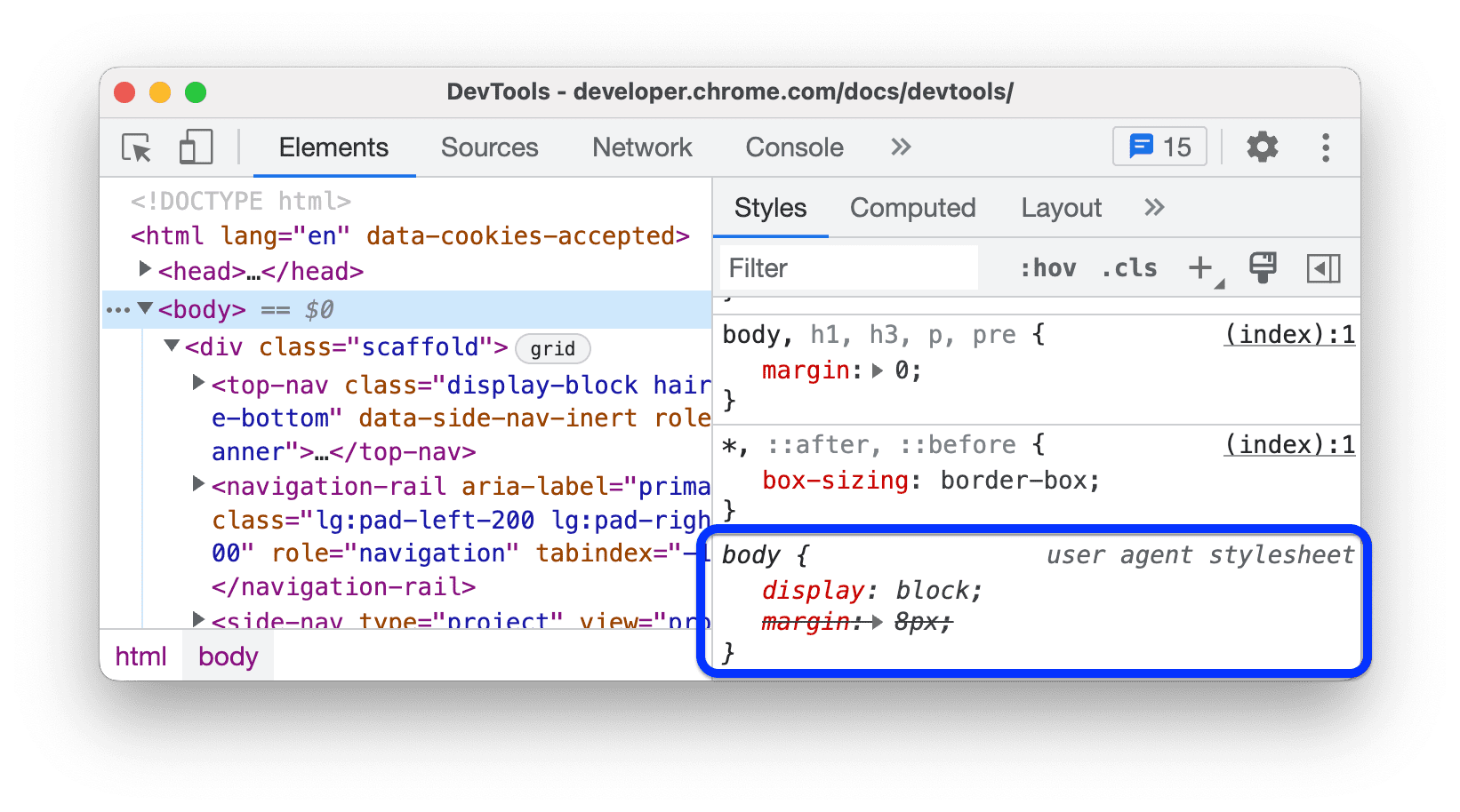 CSS de la feuille de style de l&#39;user-agent.